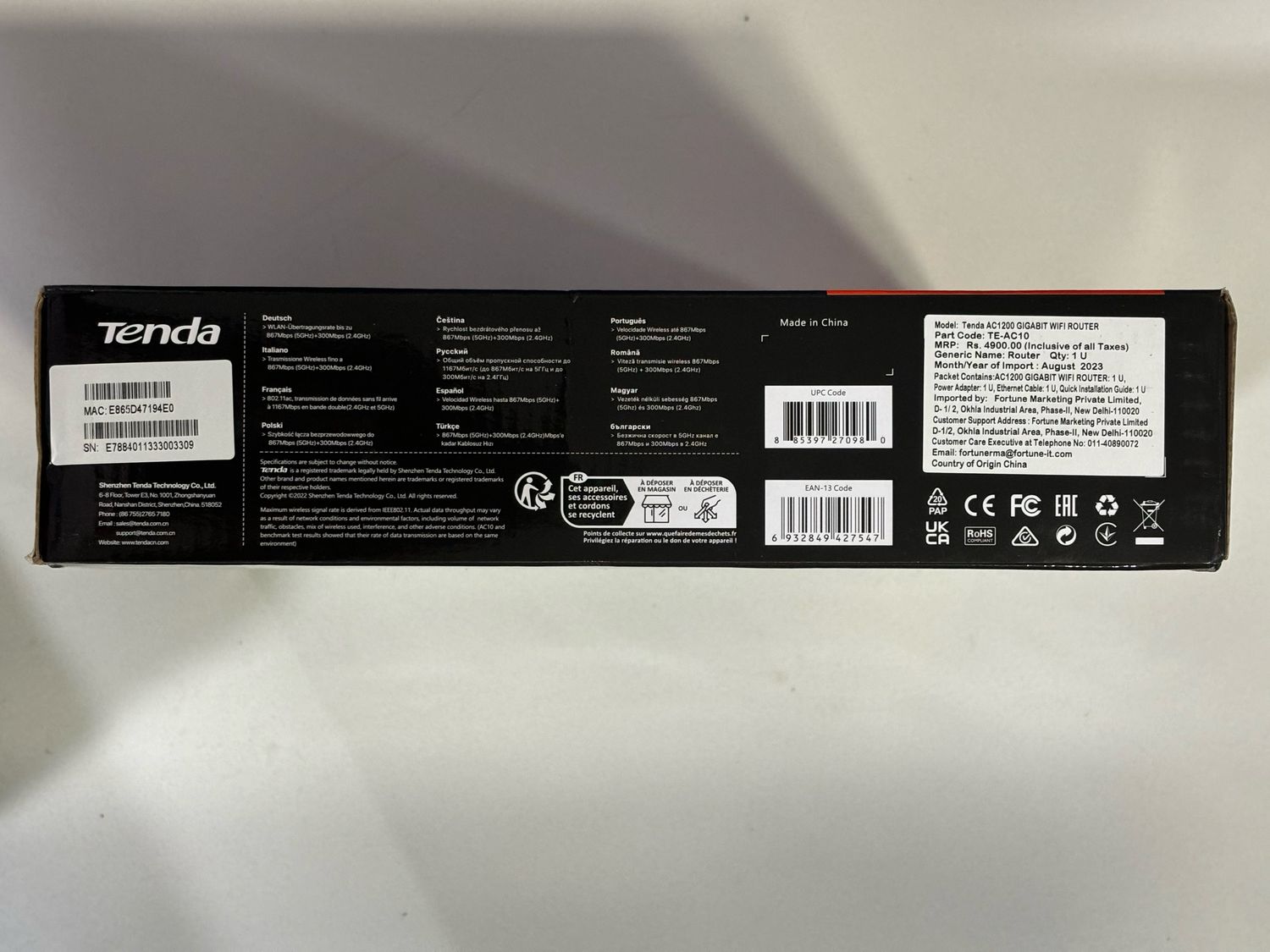 Tenda AC10 Dual Band AC1200 Gigabit Wi-Fi Router Tenda AC10 Dual Band AC1200 Gigabit Wi-Fi Router