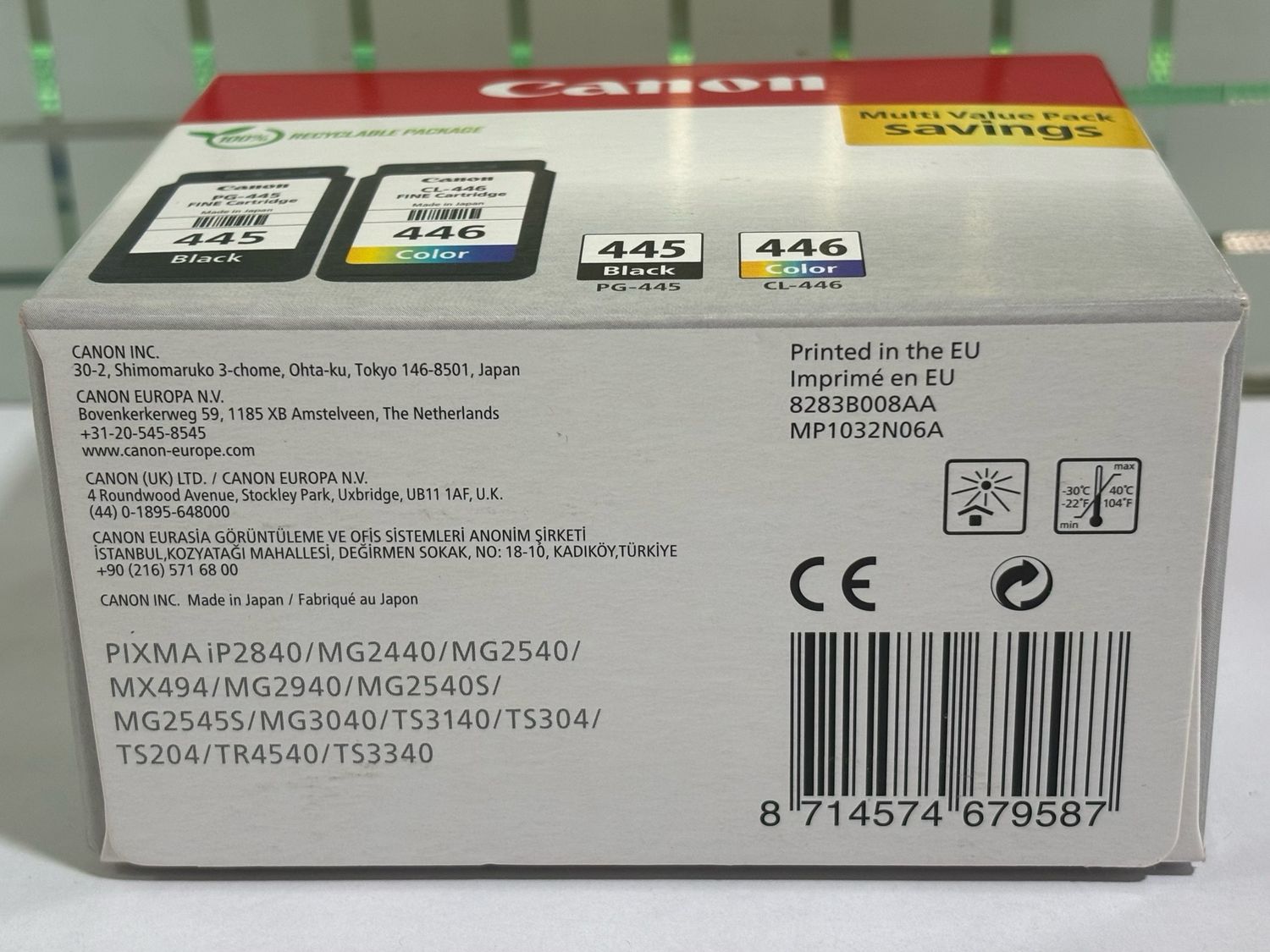 Canon Pixma PG-445 Black CL-446 Tri-Color Combo Pack Ink Cartridge