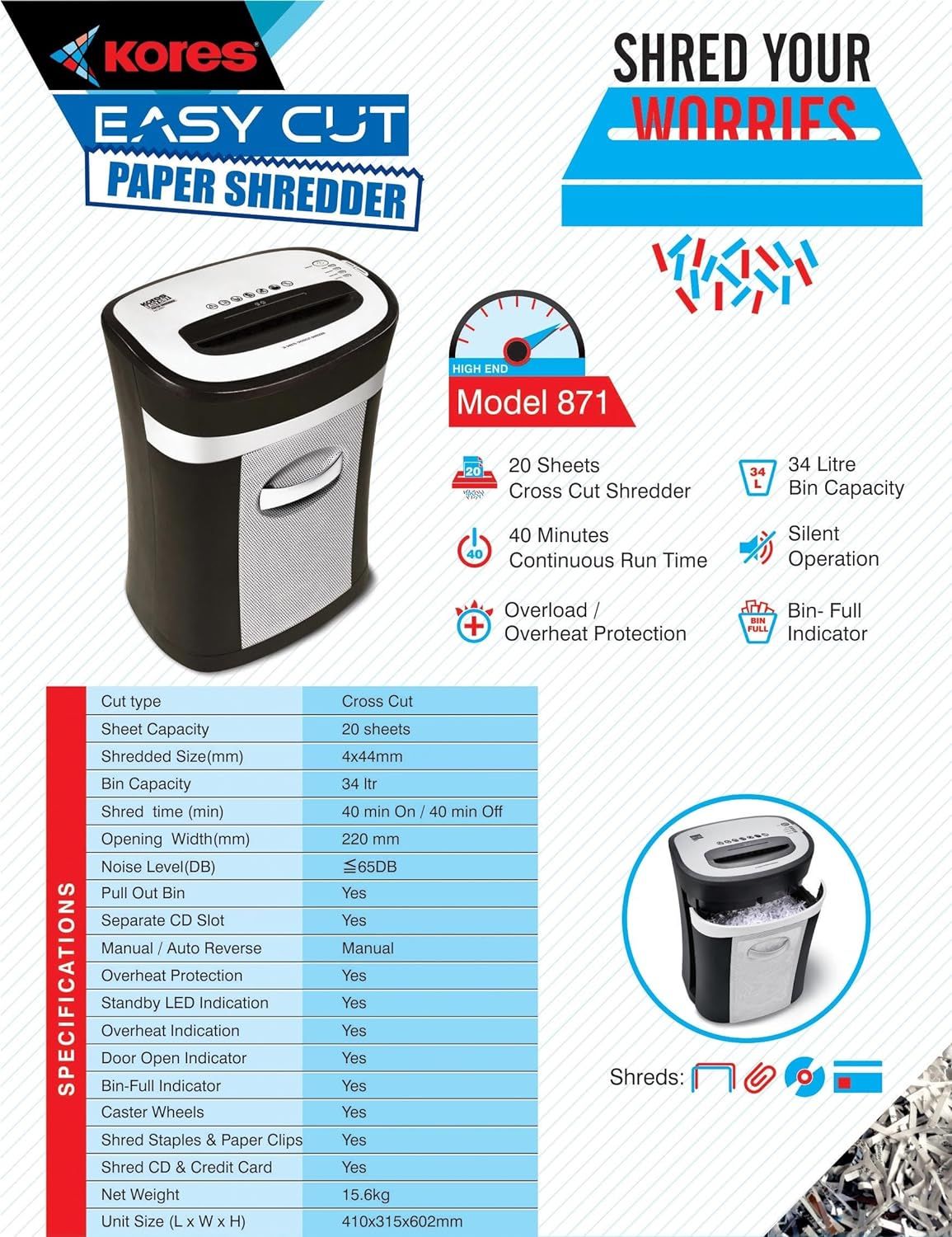 Kores Easy Cut 871 Paper Shredder Kores Easy Cut 871 Paper Shredder