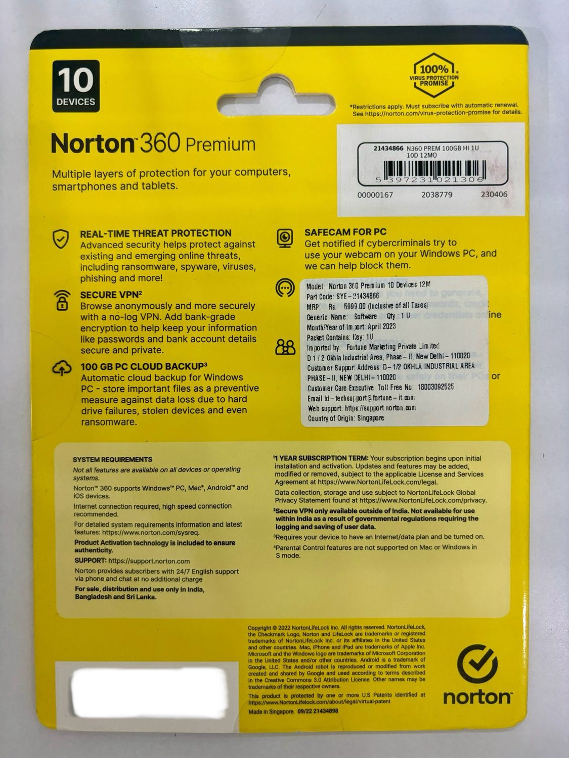 10 User, 1 Year, Norton 360 Premium Total Security