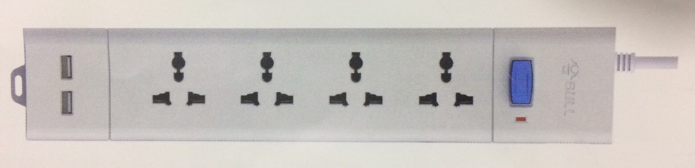 Bull 4 Sockets, 2 USB, 1 Switch 2mtr Extension Board