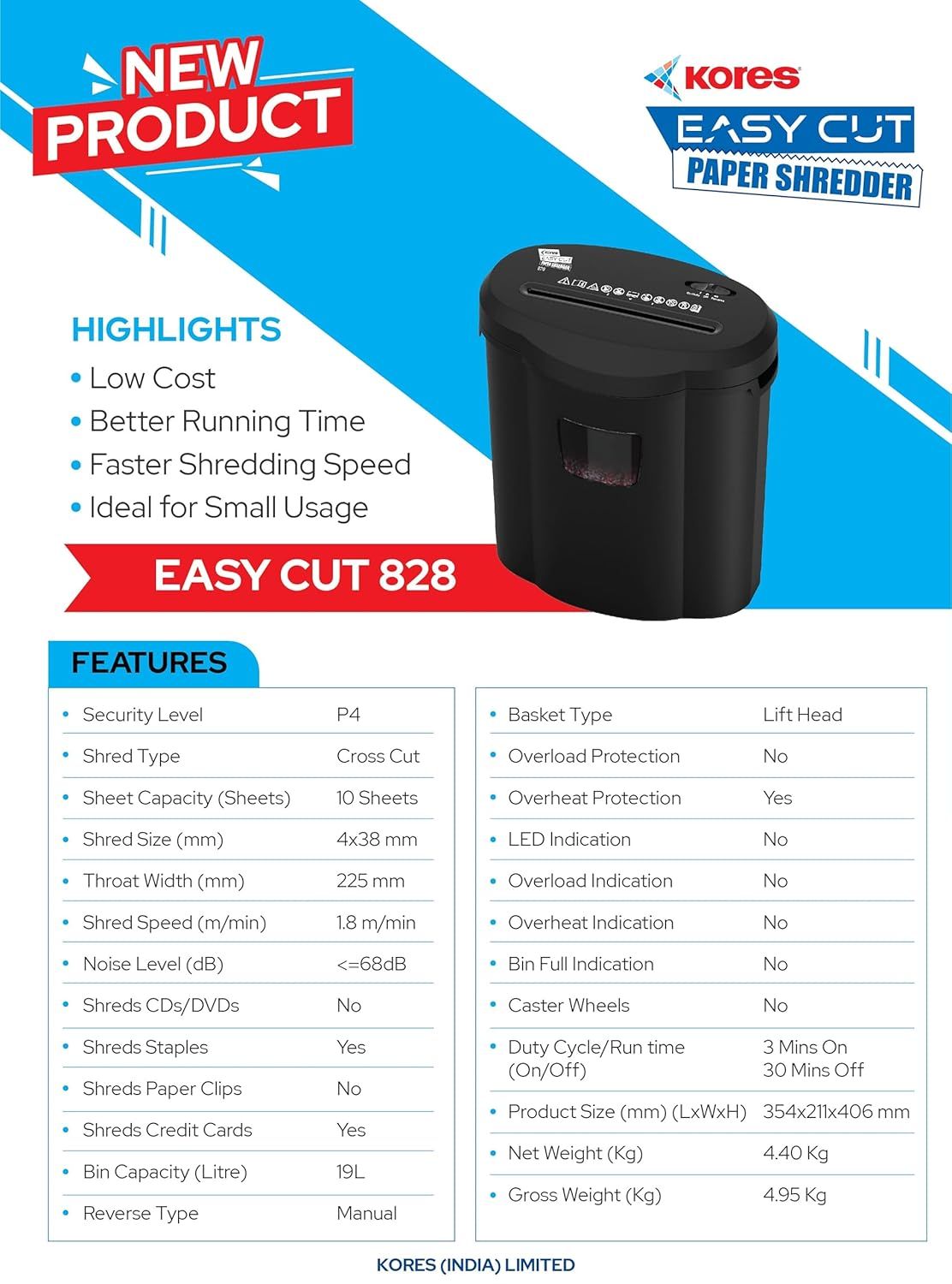 Kores Paper Shredder 10-Sheet Easycut 828 Kores Paper Shredder 10-Sheet Easycut 828