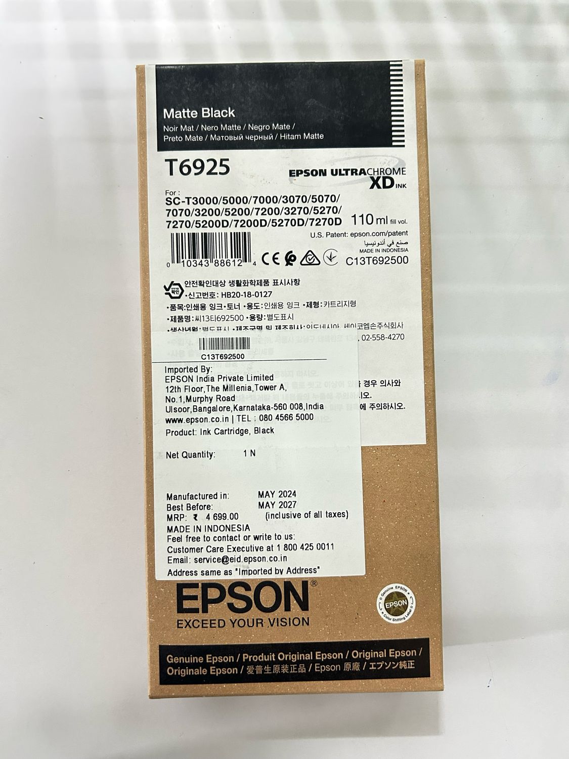 Epson T6925 Ink Cartridge, Matte Black, 110ml Epson T6925 Ink Cartridge, Matte Black, 110ml