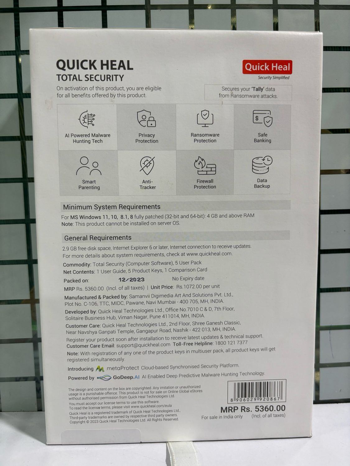 New, 5 User, 1 Year, Quick Heal Total Security