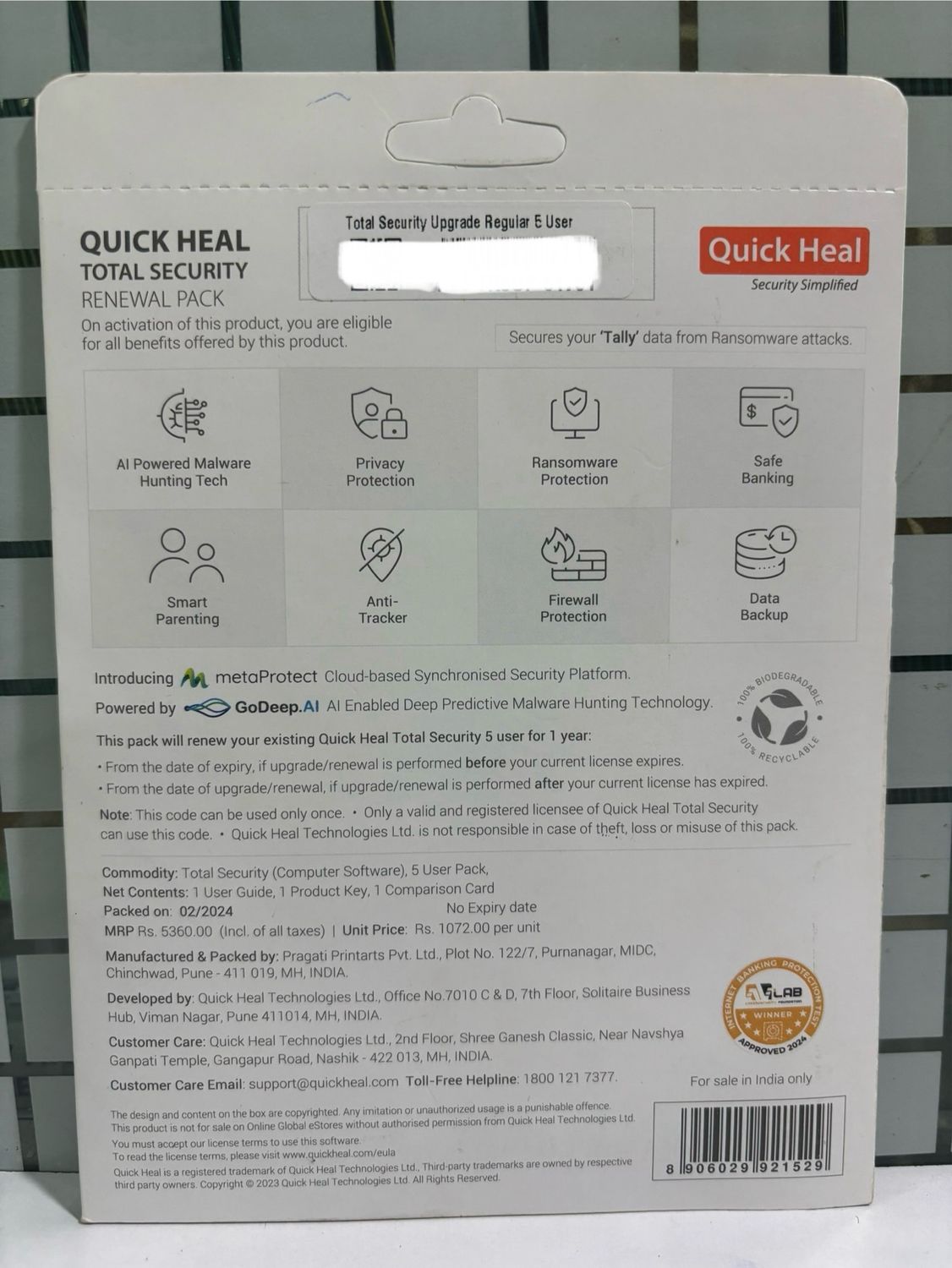 Renewal, 5 User, 1 Year, Quick Heal Total Security