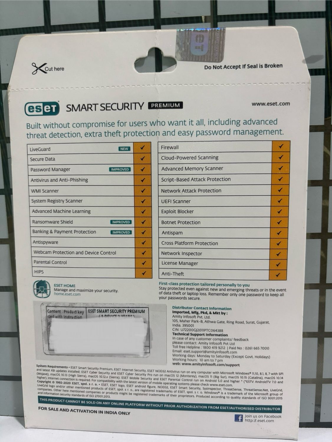 New, 2 User, 3 Year, Eset Smart (total security) Premium