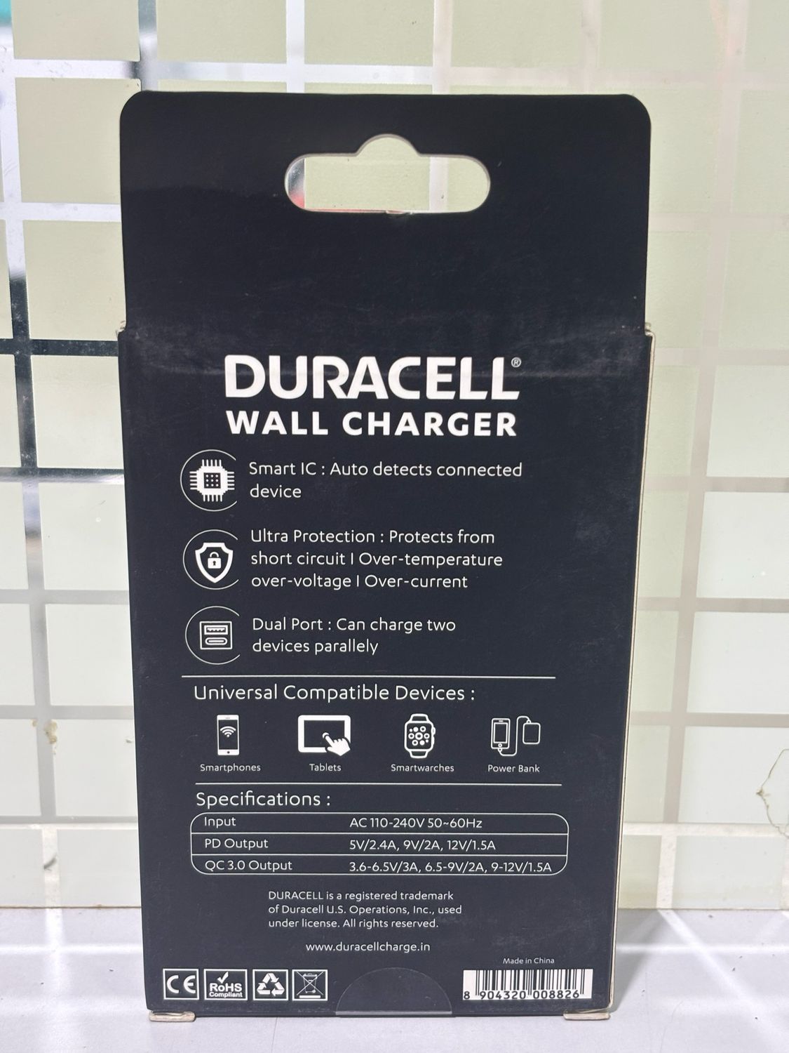 Duracell 36W Fast Wall Charger Adapter