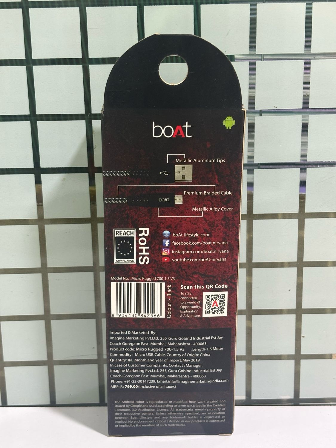 boAt Rugged v3 Micro USB Cable Black boAt Rugged v3 Micro USB Cable Black