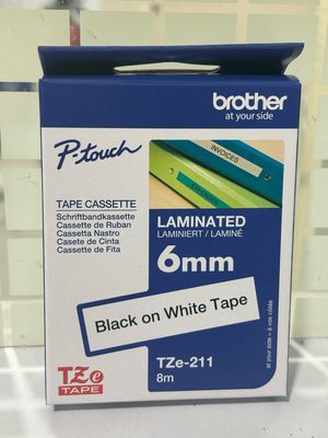 Brother TZe-211 Black on White 6mm Label Tape
