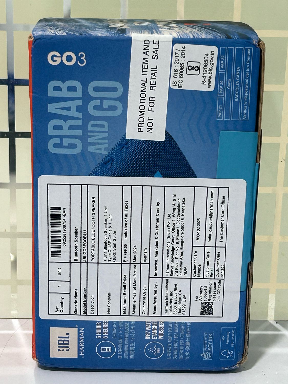 JBL Go 3, Wireless Ultra Portable Bluetooth Speaker,Blue