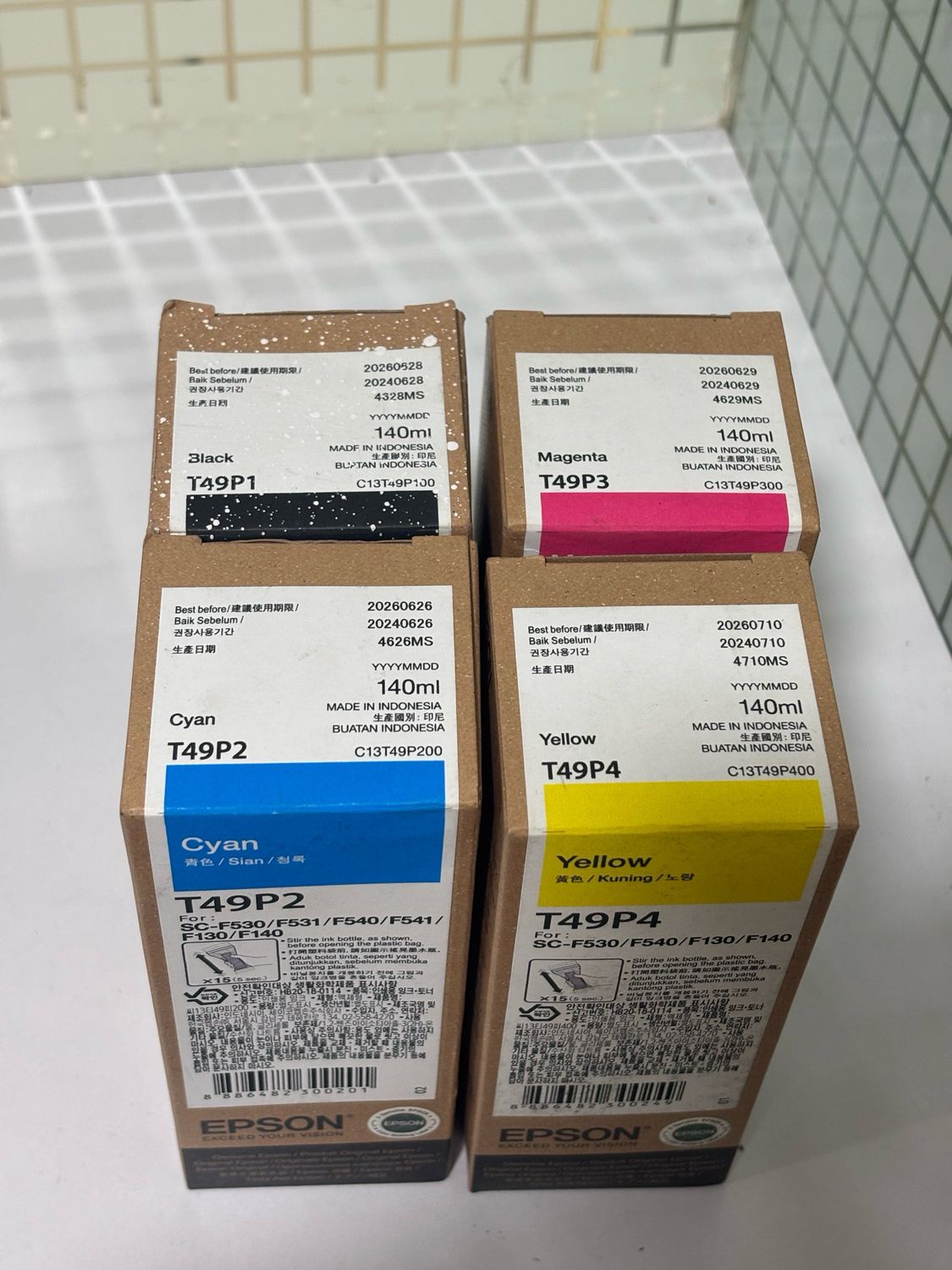Epson F541, F130, F140 Ink Bottle (BK/C/Y/M - T49P)