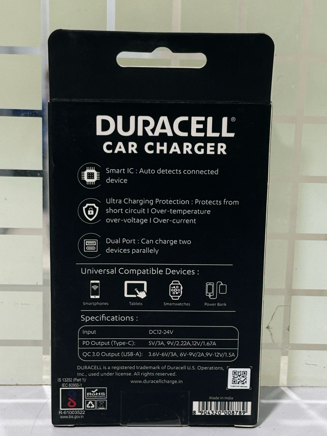 Duracell 38W Fast Car Charger Adapter