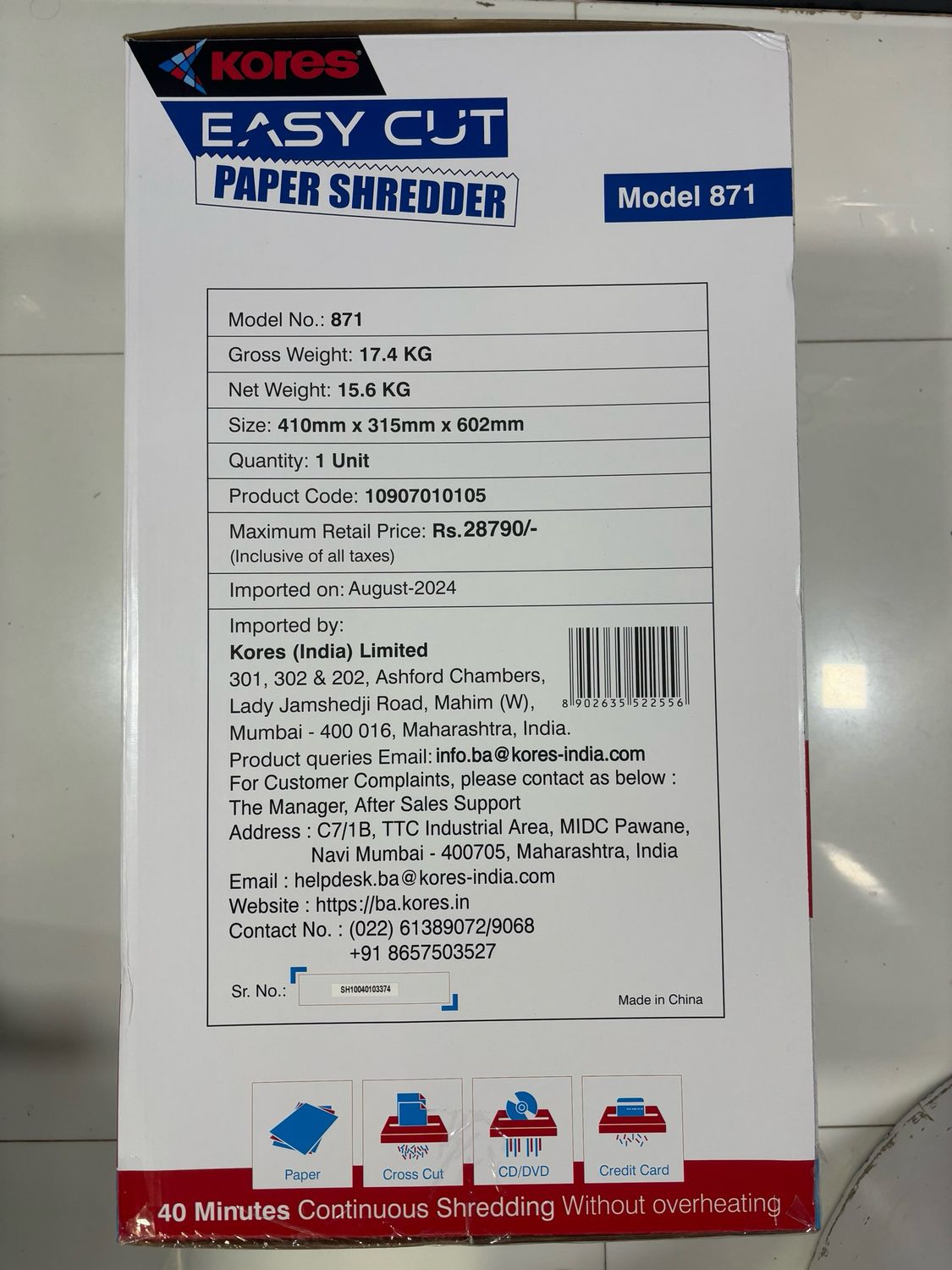 Kores Easy Cut 871 Paper Shredder Kores Easy Cut 871 Paper Shredder