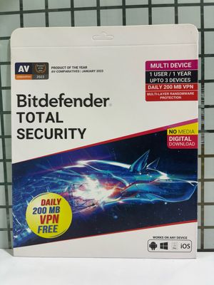 New, 3 User, 1 Year, Bitdefender Total Security (200MB VPN)