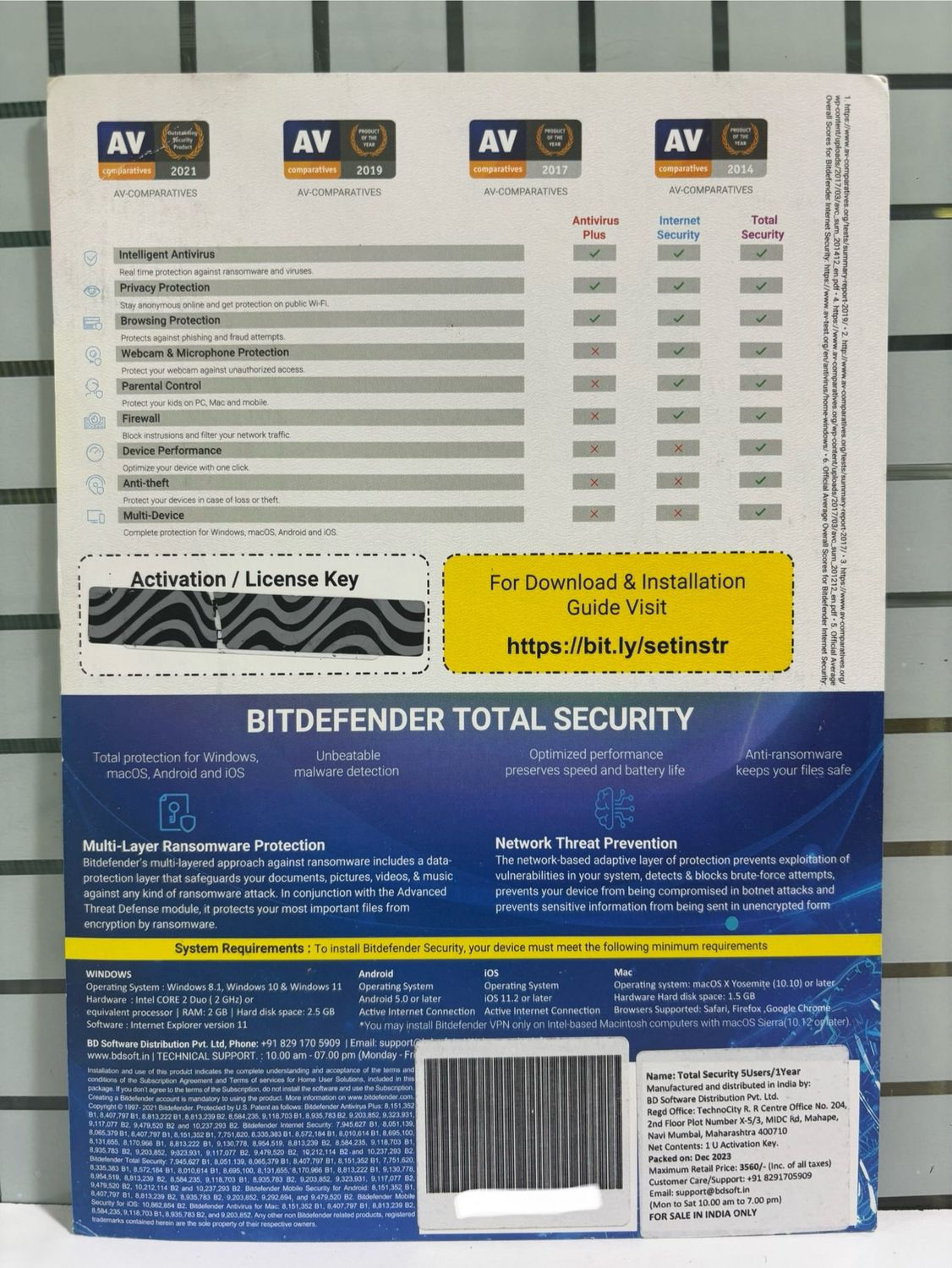 5 User, 1 Year, Bitdefender Total Security (200MB VPN)