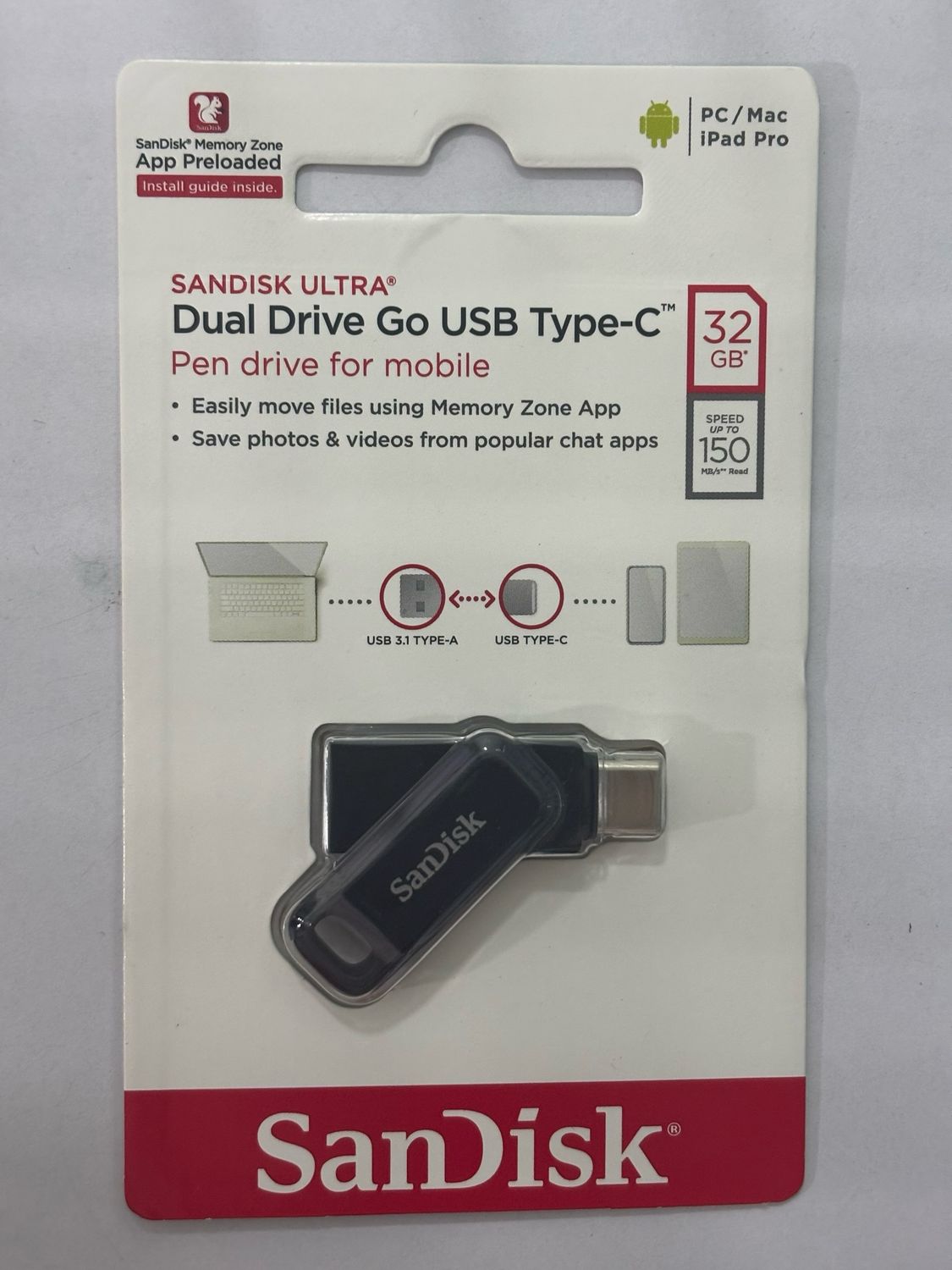 SanDisk 32GB Ultra Dual Drive Go Type C Pendrive for Mobile SanDisk 32GB Ultra Dual Drive Go Type C Pendrive for Mobile