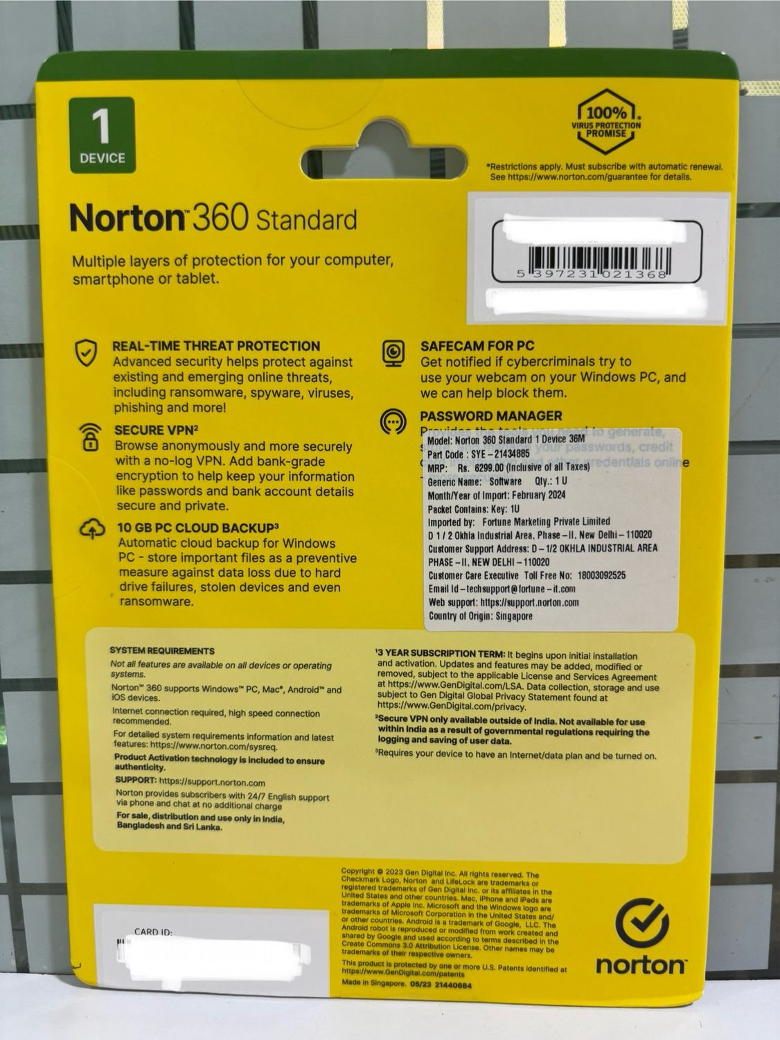 1 User, 3 Year, Norton 360 Standard Total Security 1 User, 3 Year, Norton 360 Standard Total Security