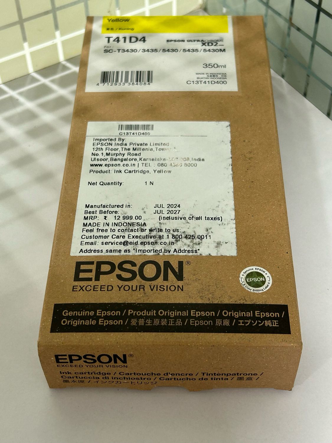 Epson T41D4 Yellow Ink Cartridge, 350ml