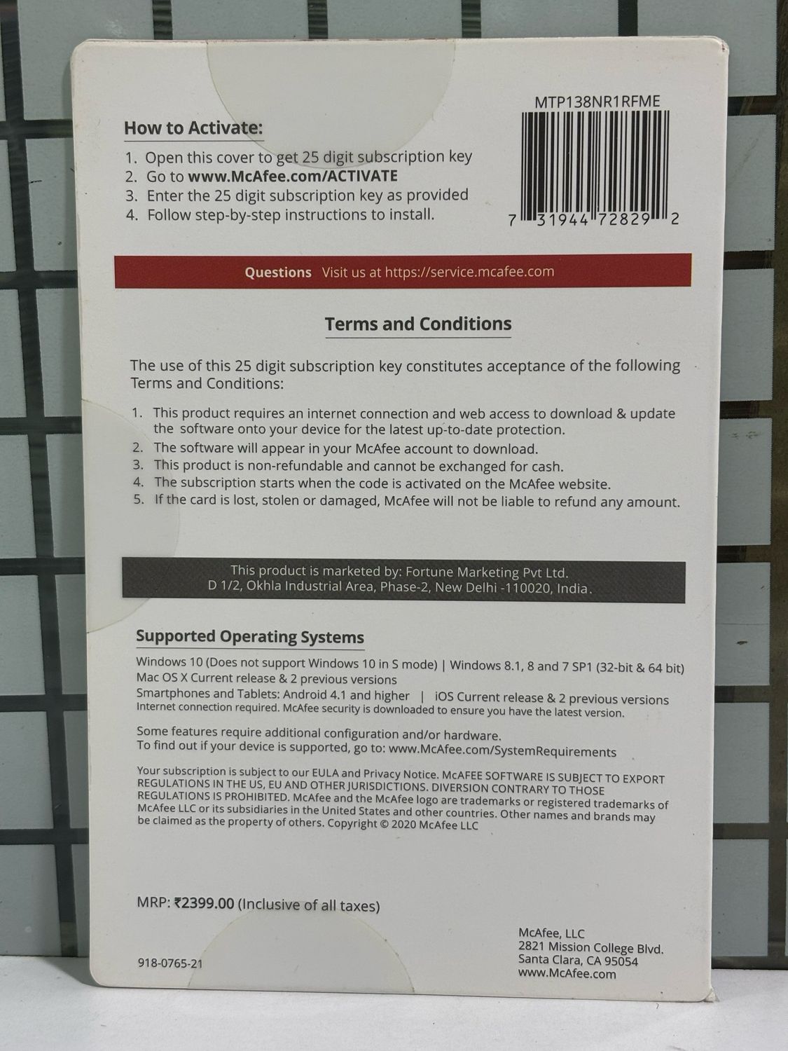 Renewal, 1 User, 3 Year, Mcafee Total Protection Renewal, 1 User, 3 Year, Mcafee Total Protection