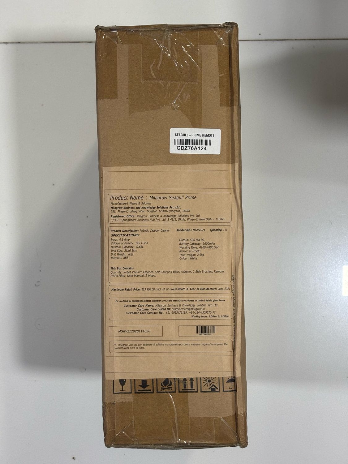 Milagrow Seagull Prime Robot Vacuum Cleaner with Remote Control