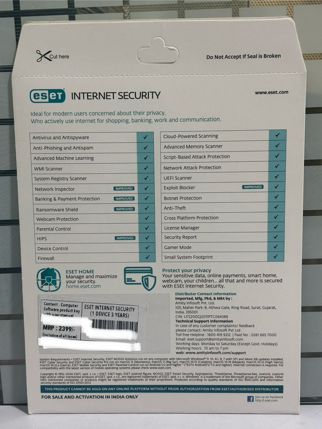 New, 1 User, 3 Year, Eset Internet Security