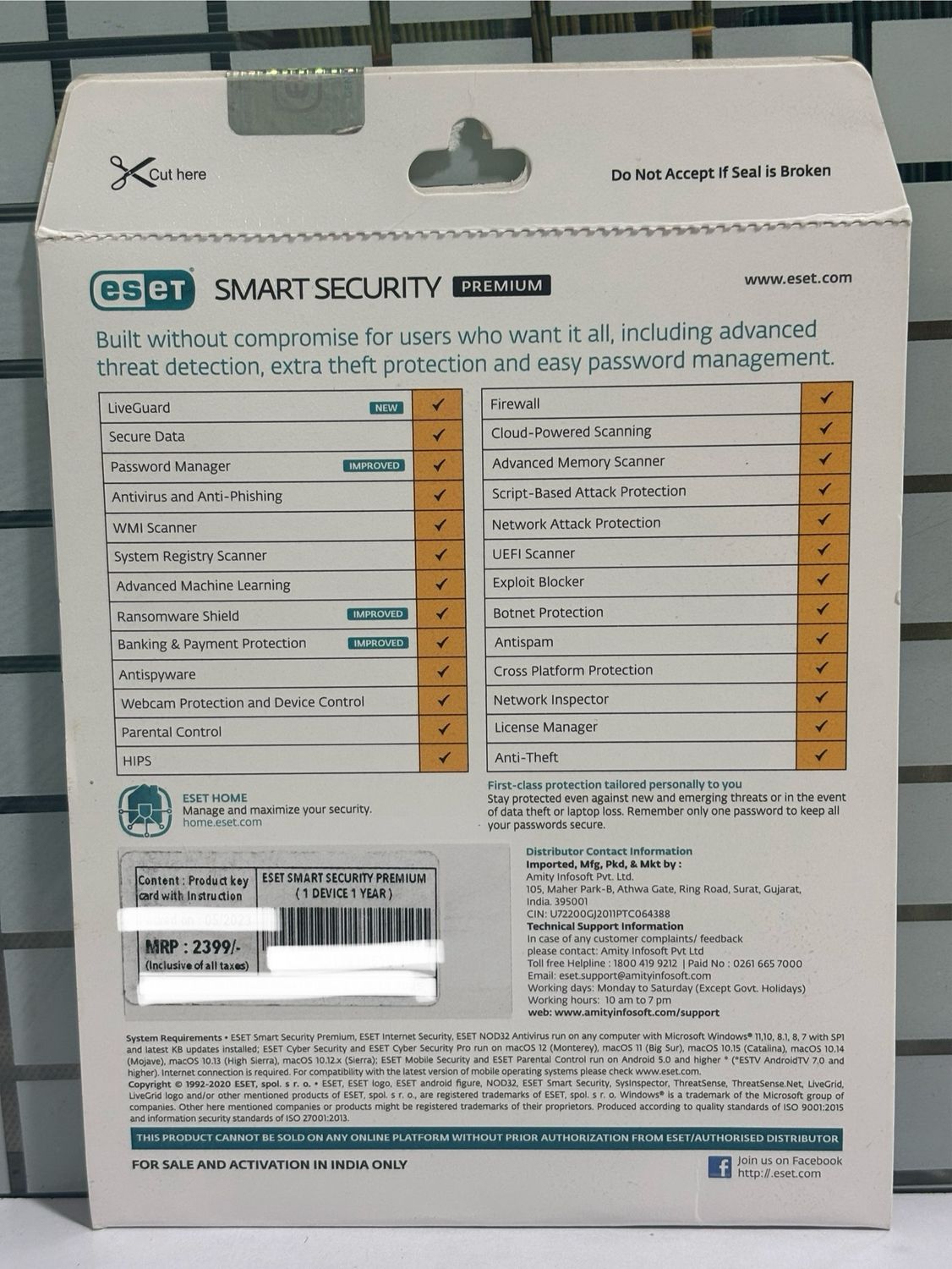 New, 1 User, 1 Year, Eset Smart (total security) Premium