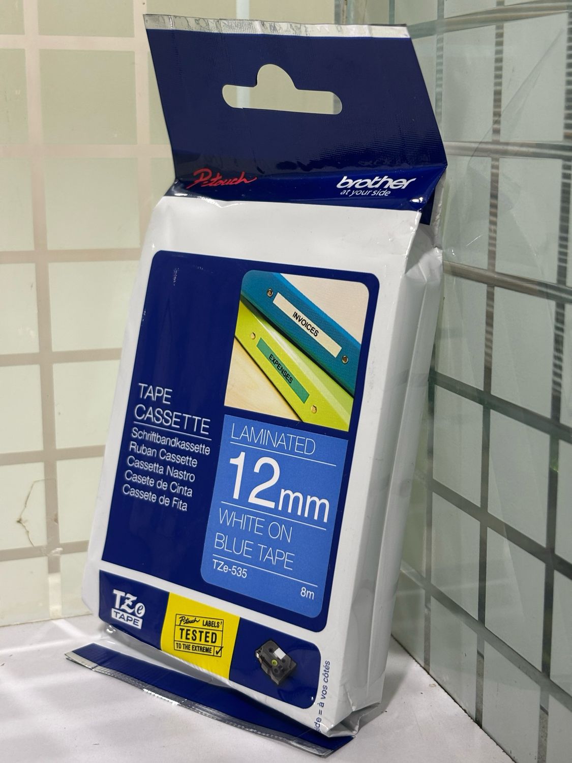 Brother Tze-535 White on Blue 12mm Label Tape