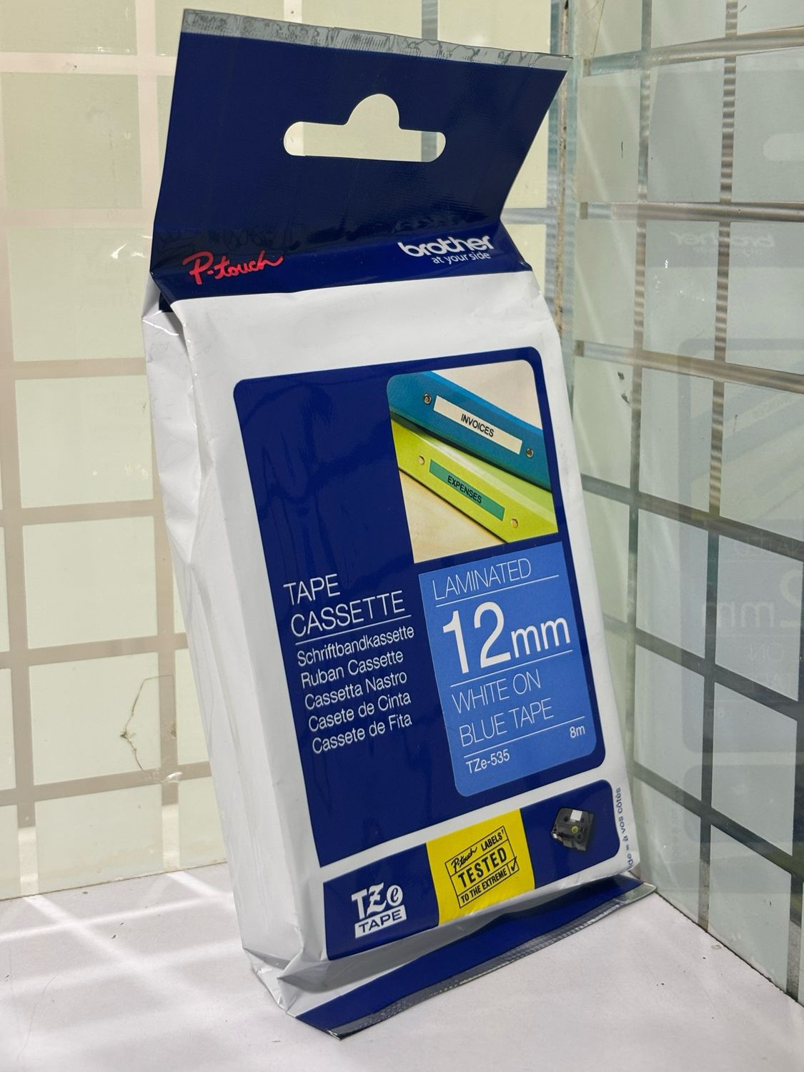 Brother Tze-535 White on Blue 12mm Label Tape