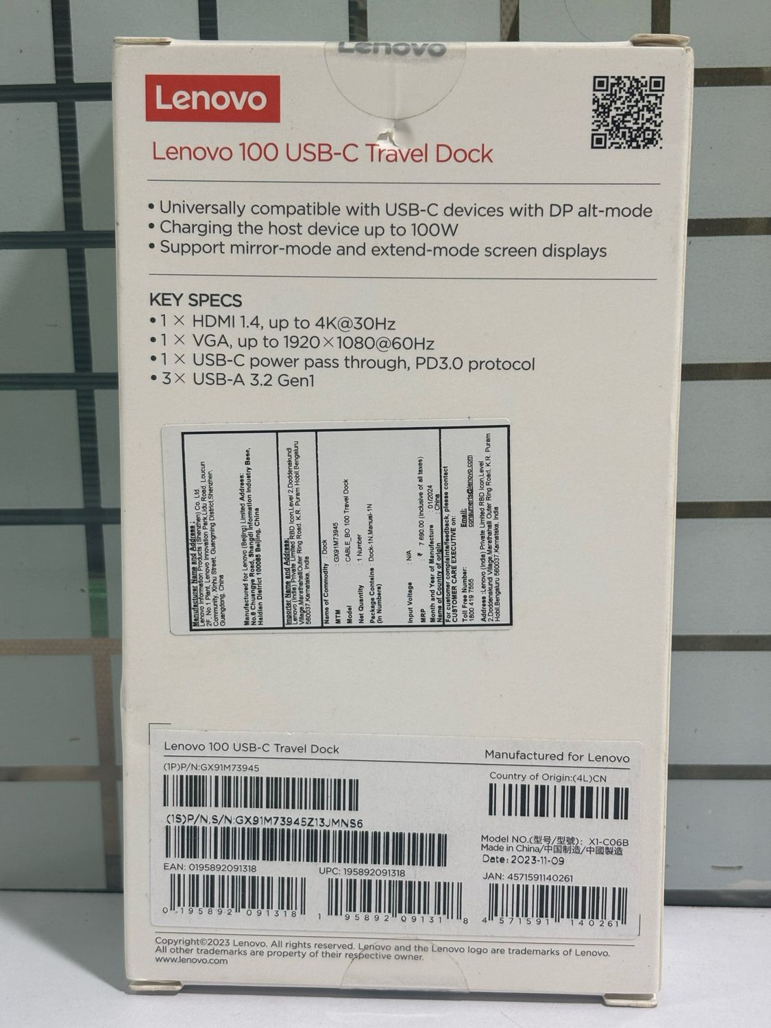 Lenovo 100 USB-C Travel Hub Docking Station