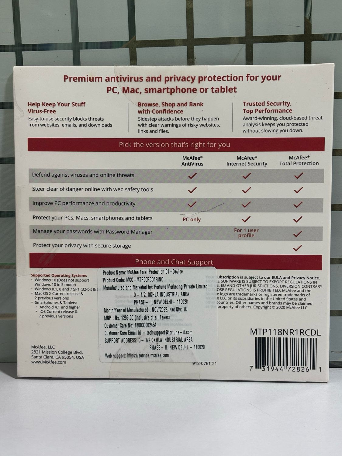 New, 1 User, 1 Year, McAfee Total Protection