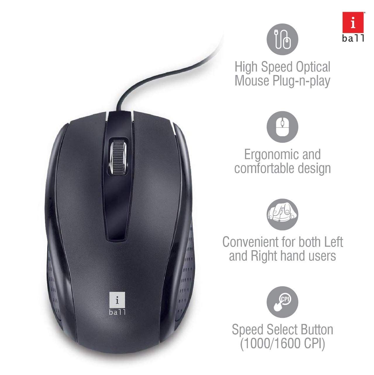 iBall Style 63 Wired USB Optical Mouse (Black)