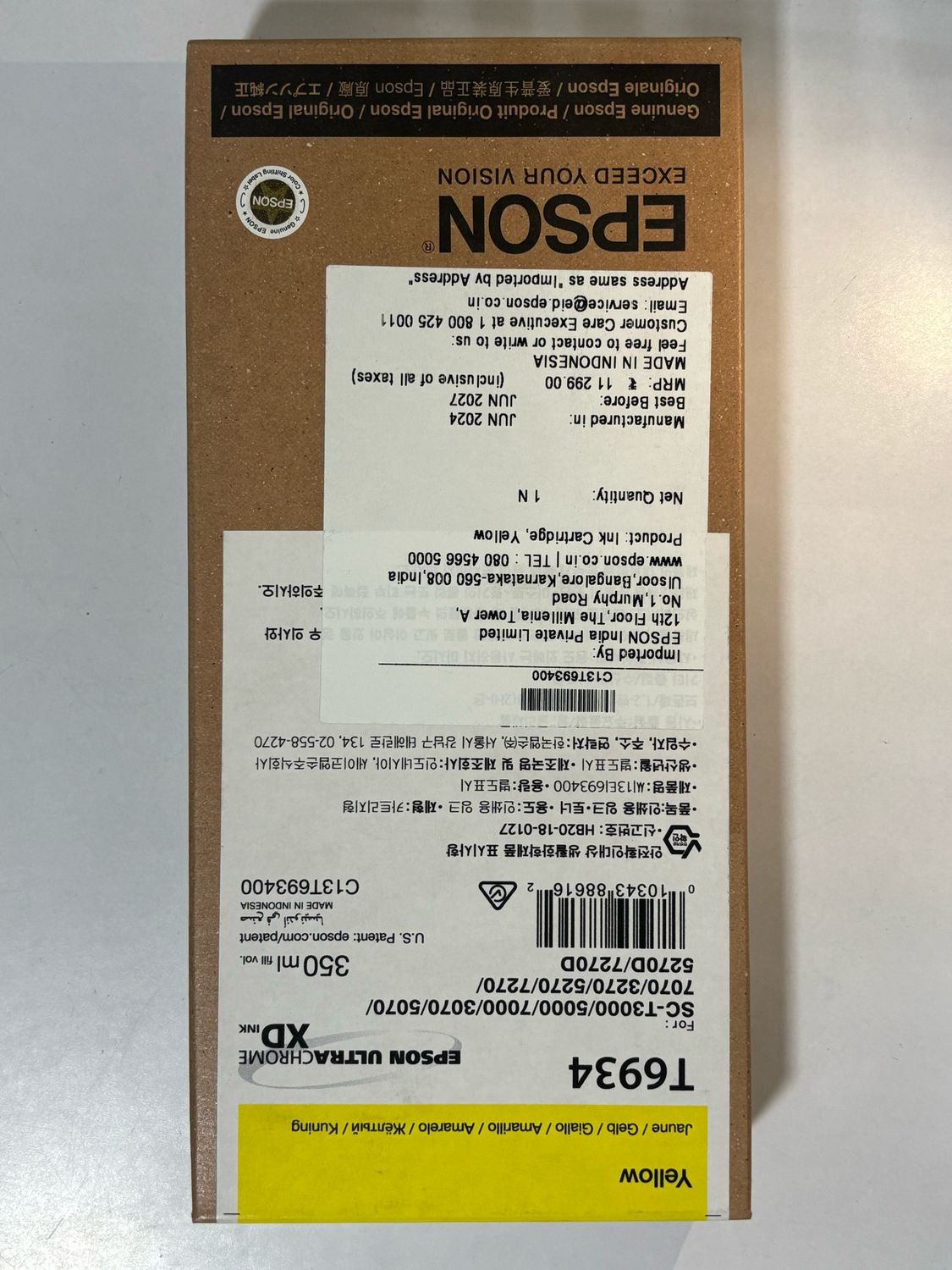 Epson T6934 Ink Cartridge, Yellow, 350ml Epson T6934 Ink Cartridge, Yellow, 350ml