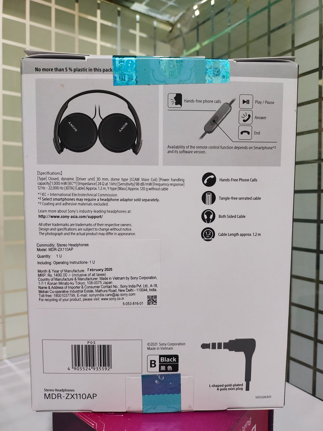 Sony MDR-ZX110AP On-Ear Stereo Headphones, Black