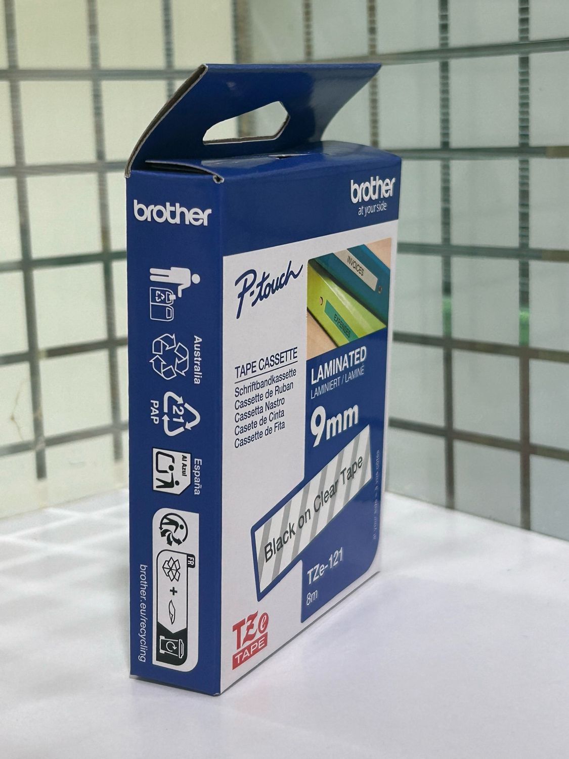 Brother Tze-121 Black on Clear 9mm Label Tape Brother Tze-121 Black on Clear 9mm Label Tape