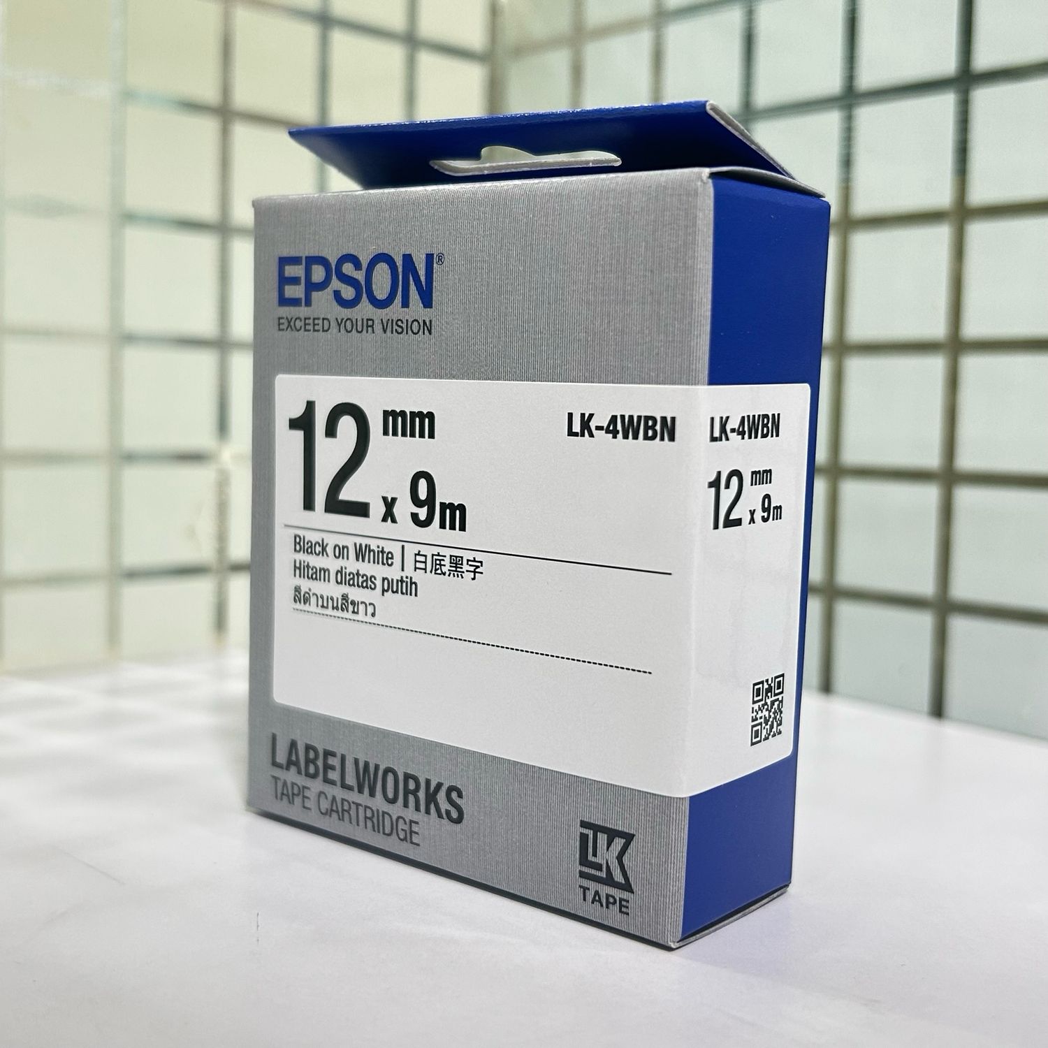 Epson LK-4WBN 12mm black On White Label tape