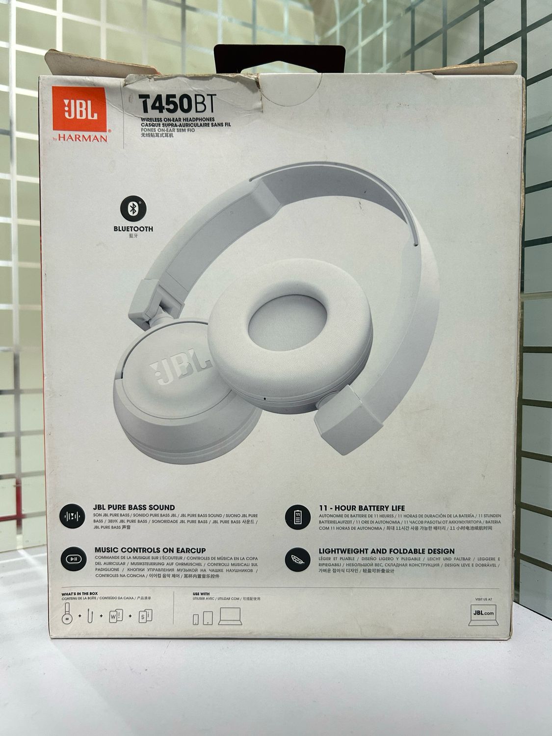JBL T450BT On-Ear Wireless Bluetooth Headphones with Mic, White JBL T450BT On-Ear Wireless Bluetooth Headphones with Mic, White