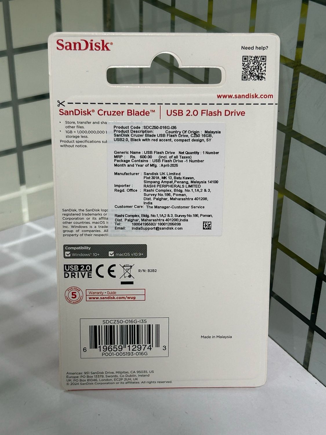 SanDisk 16GB Pen Drive, Cruzer Blade