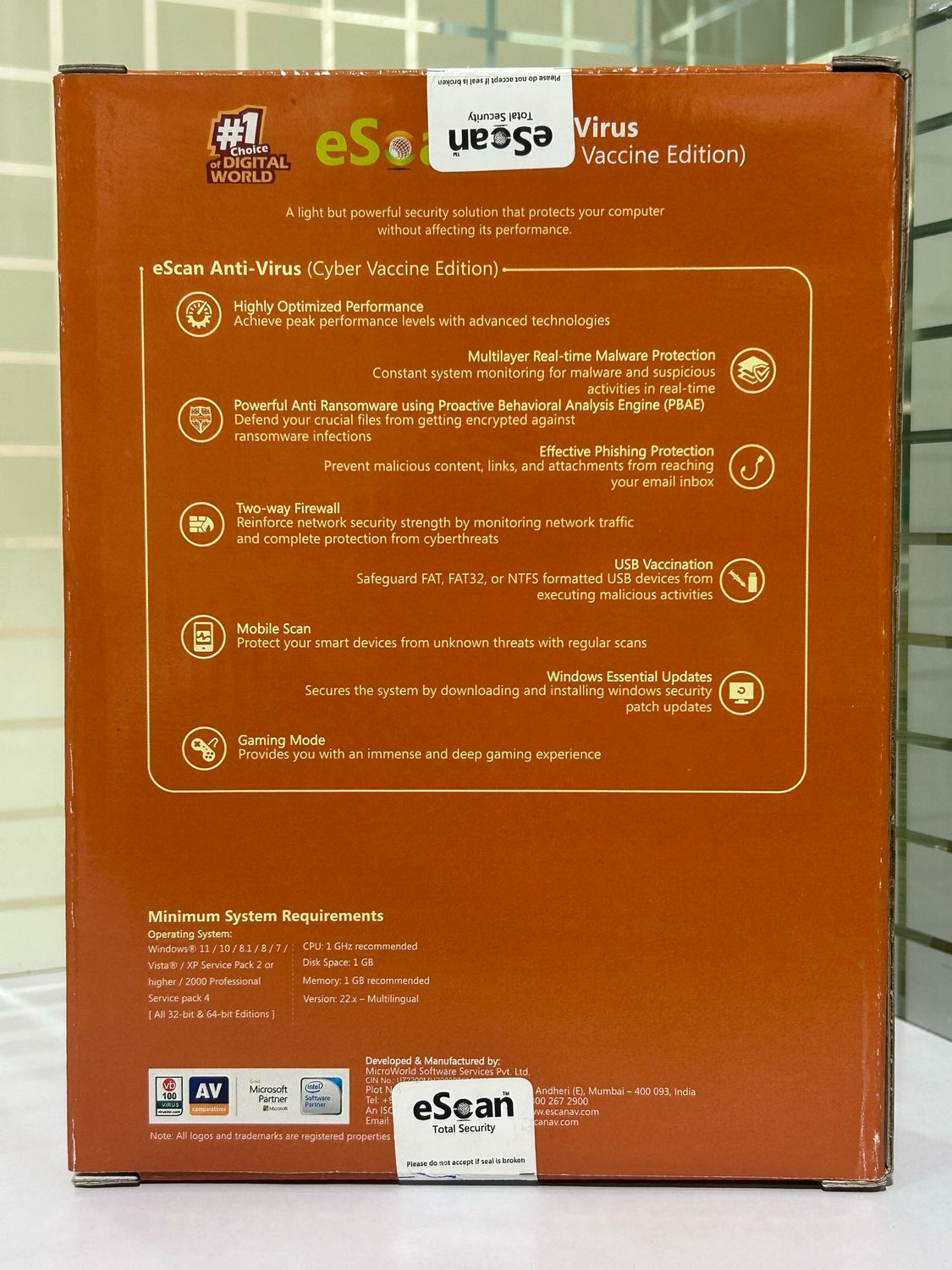 New v22x, 10 User, 3 Year, eScan Anti-Virus Security