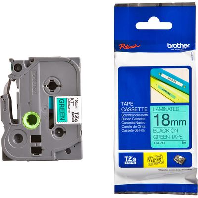 Brother Tze-741 Black on Green 18mm Label Tape