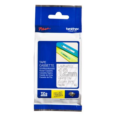 Brother Tze-135 White on Clear 12mm Label Tape
