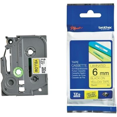 Brother TZe-611 Black on Yellow 6mm Label Tape