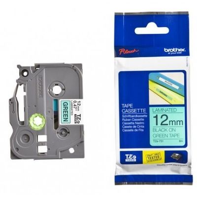 Brother Tze-731 Black on Green 12mm Label Tape