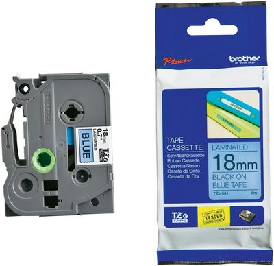 Brother Tze-541 Black on Blue 18mm Label Tape Brother Tze-541 Black on Blue 18mm Label Tape