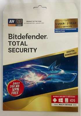 New, 3 User, 2 Year, Bitdefender Total Security (200MB VPN)