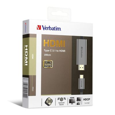 Verbatim 2mtr Type-C to HDMI Naylon Cable Verbatim 2mtr Type-C to HDMI Naylon Cable