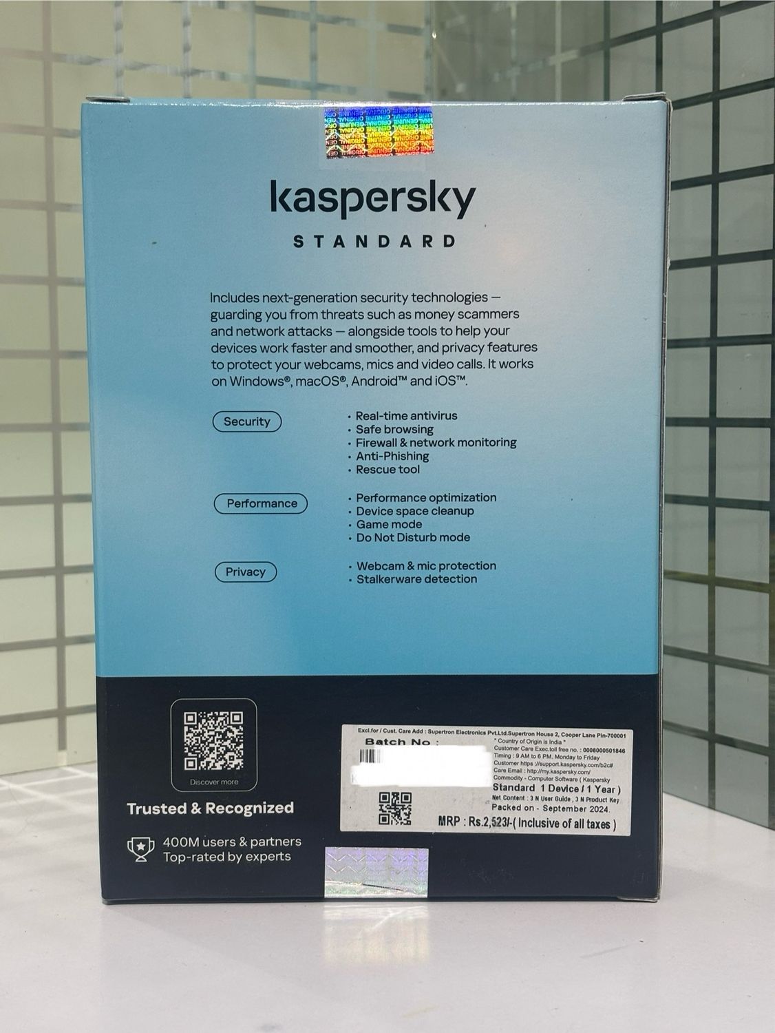 New, 3 User, 1 Year, Kaspersky Standard (Single Key)
