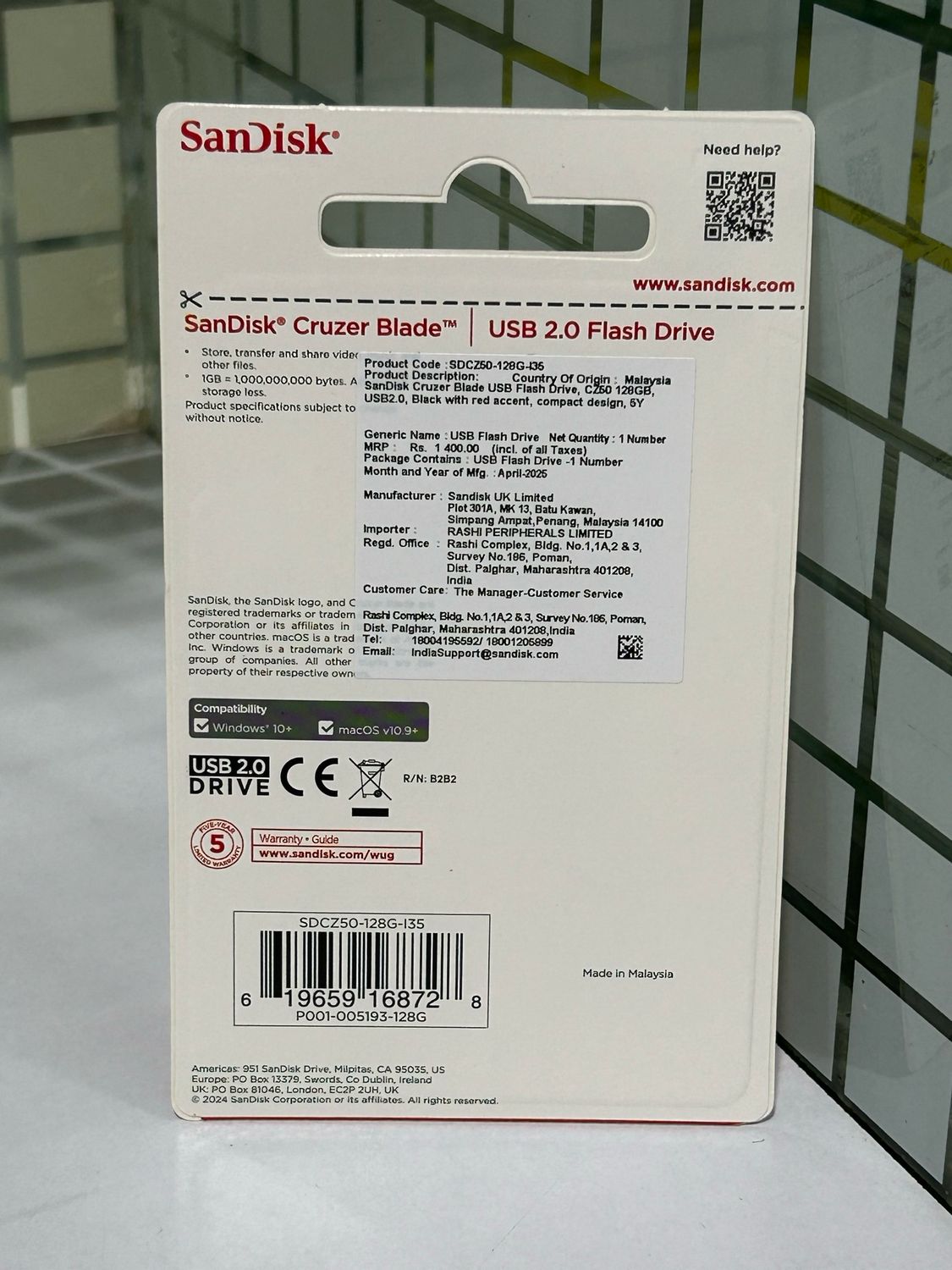 New, SanDisk 128GB Pen Drive, Cruzer Blade