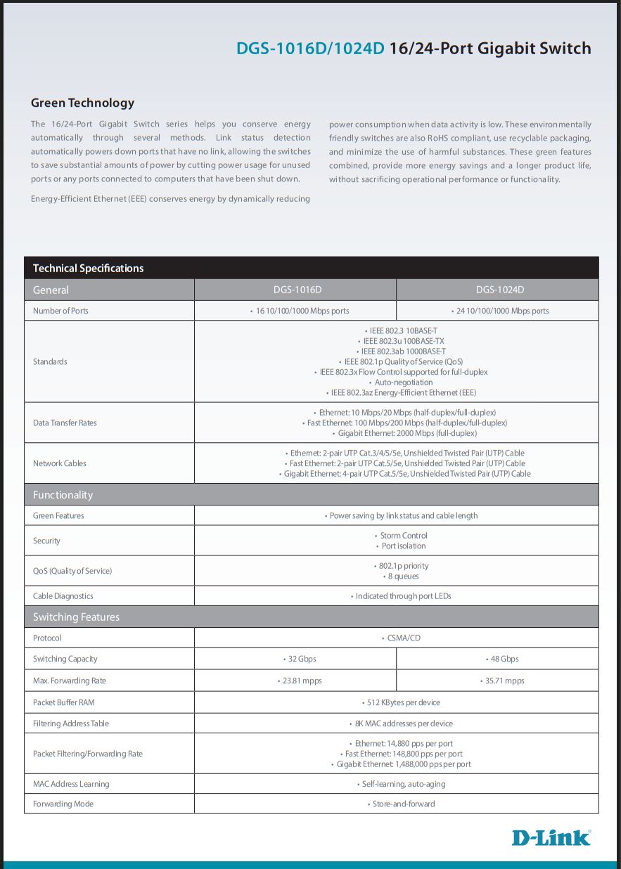 D-Link DGS-1016D 16-Port Gigabit Unmanaged Desktop Switch D-Link DGS-1016D 16-Port Gigabit Unmanaged Desktop Switch