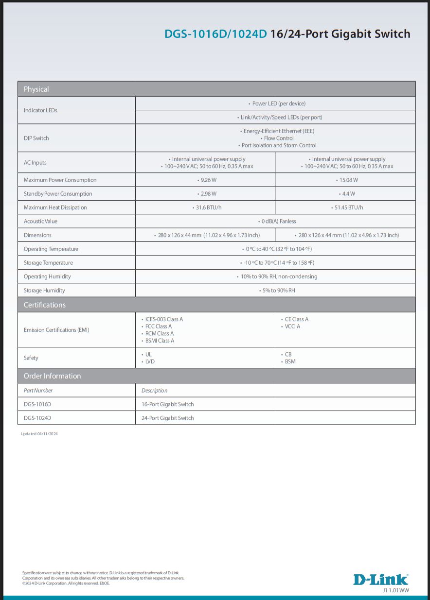 D-Link DGS-1016D 16-Port Gigabit Unmanaged Desktop Switch D-Link DGS-1016D 16-Port Gigabit Unmanaged Desktop Switch