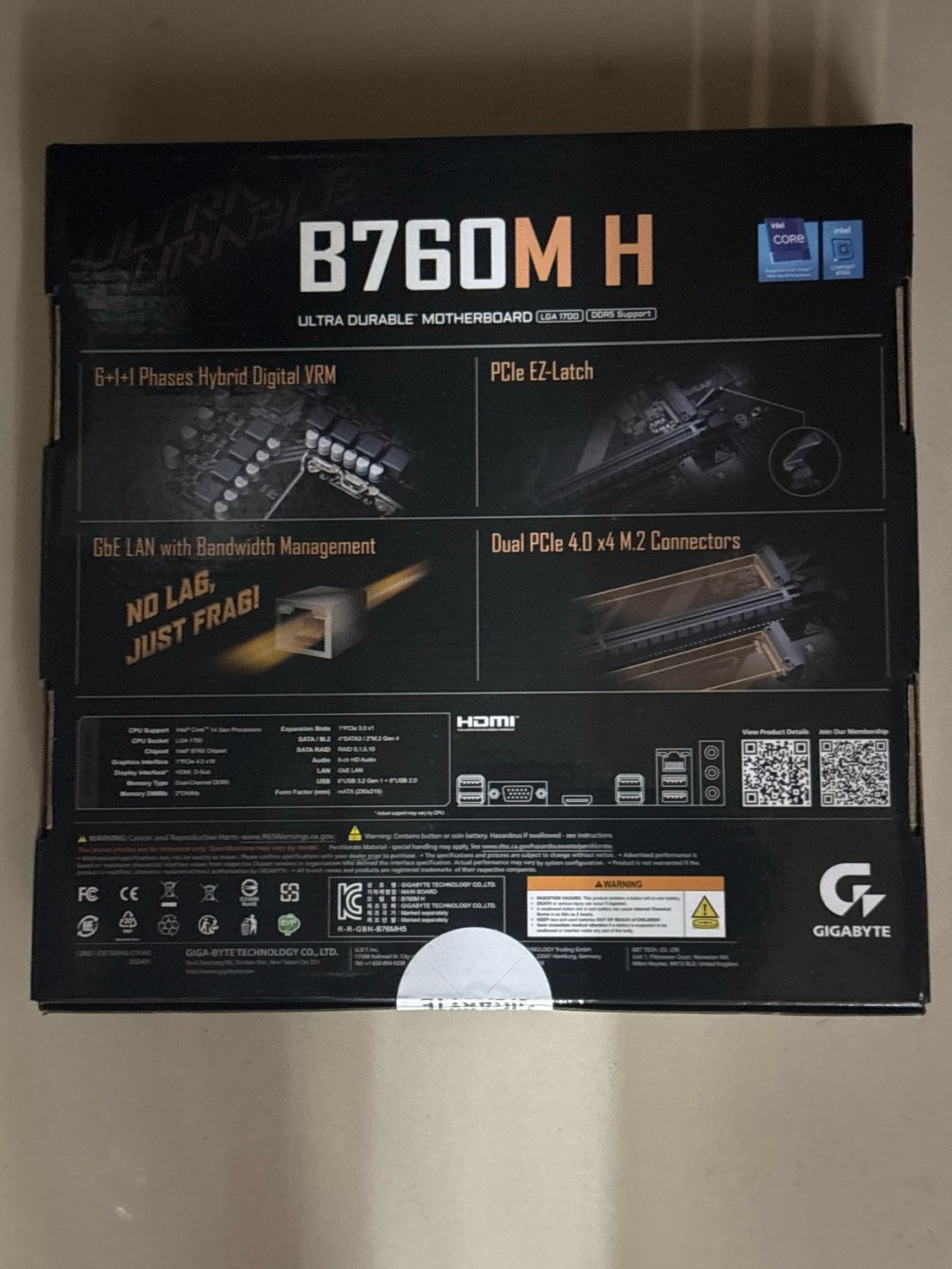 Gigabyte B760M H Ultra Durable Motherboard Gigabyte B760M H Ultra Durable Motherboard